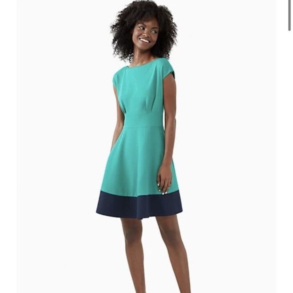 Kate Spade Fit and Flare Elegant Green and Navy Boat Neck Dress